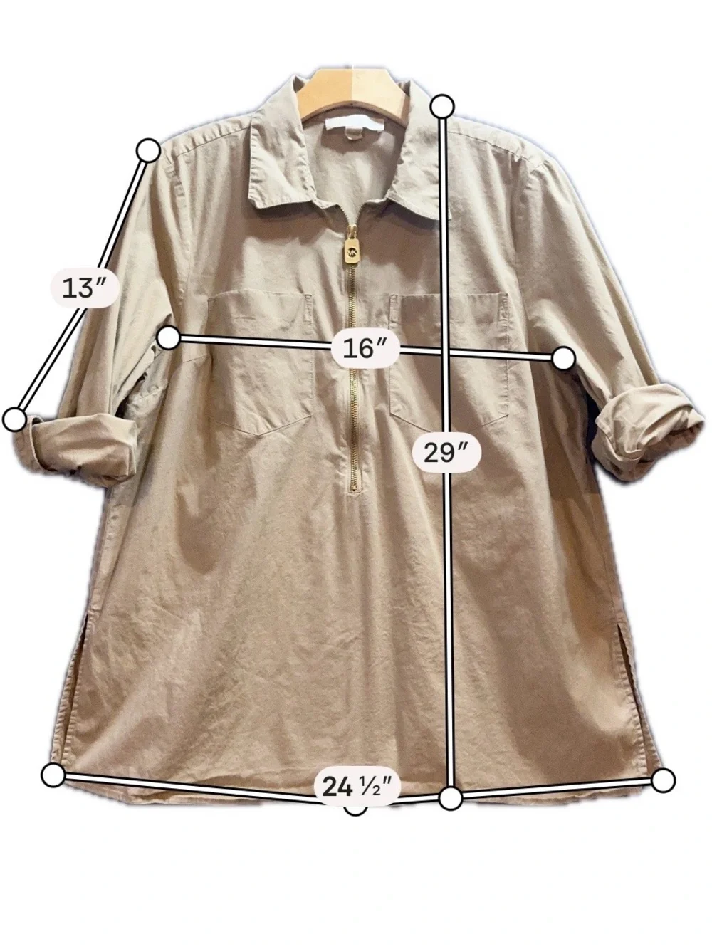 Michael Kors Beige Zip-Front Pullover Blouse
